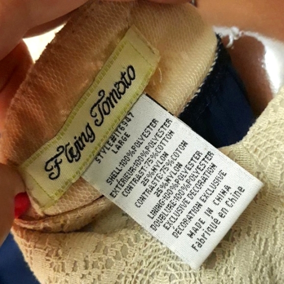 Flying Tomato 3/4 Length Sleeve Navy Blue Embroidered Boho Chic Blouse Sz L - Picture 6 of 10